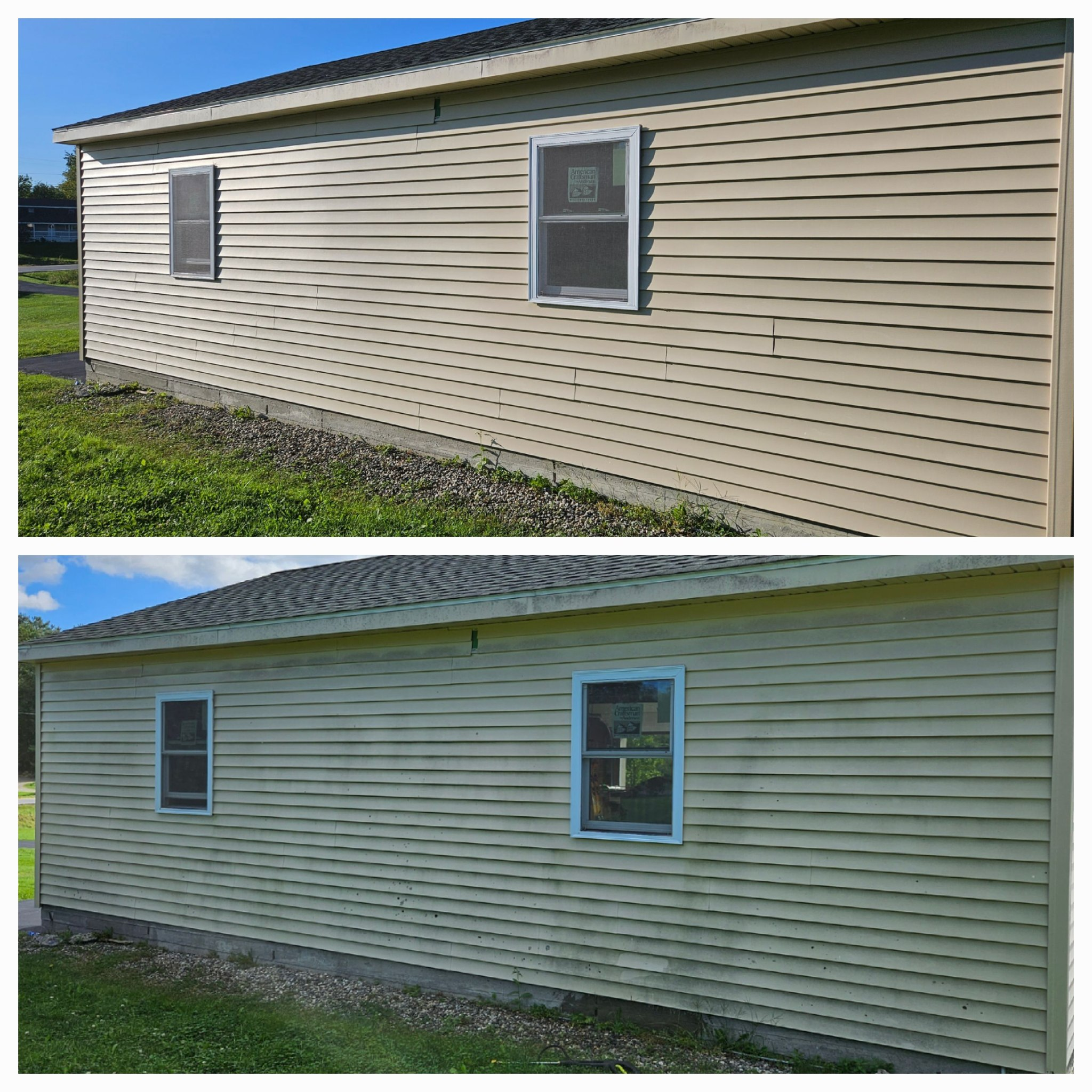 House siding cleaned of algae and mildew